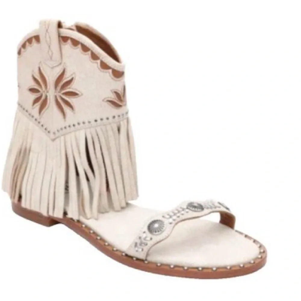 Free People ASH SUMMER WESTERN COWGIRL TASSEL BOOT Sandals SZ 36